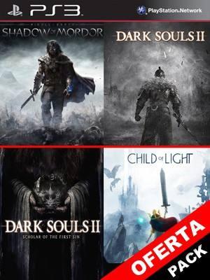 4 juegos en 1 Middle earth Shadow of Mordor Legion Edition Mas Dark Souls II Mas DARK SOULS II Scholar of the First Sin Mas Child of Light Ps3
