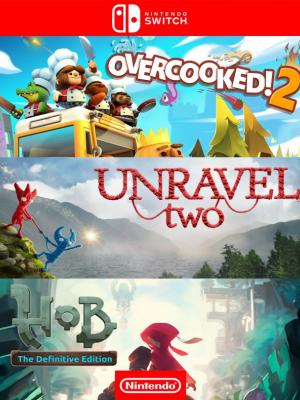 3 juegos en 1 Overcooked 2  Unravel Two  Hob The Definitive Edition - Nintendo Switch